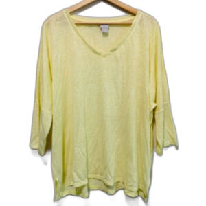 Chico's Yellow and White Striped Knit linen top size xl
